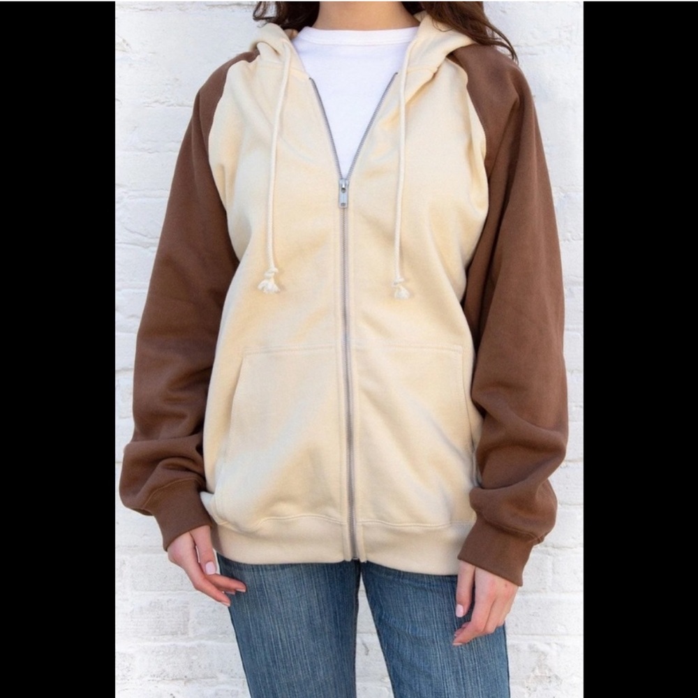 Brown Brandy Melville oversized zip up hoodie